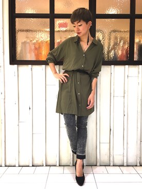 「OSMOSIS（オズモーシス）のアイテム（シャツワンピース）」を使った、osmosis名古屋 yukaさん（レディース・160cm）の夏コーディネート