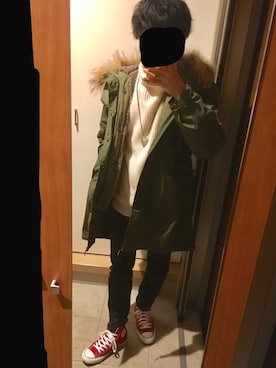 「GU（ジーユー）の（GU）スキニーフィットジーンズ（MEN ⁄ ジーンズ）」を使った、じゅんさん（メンズ・173cm）の冬コーディネート