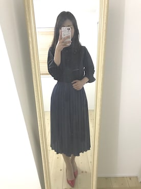 「UNIQLO（ユニクロ）のハイウエストシフォンプリーツスカート（丈短め71～75cm） ＋EC（スカート、ブルー系）」を使った、なこ〈相互/フォロバ〉さん（レディース・162cm）の春コーディネート