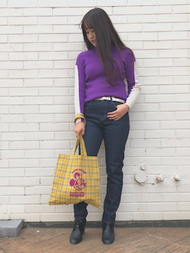 「Disney（ディズニー）のミニーマウス/パターンフロッキートート（トートバッグ）」を使った、RNさん（レディース・158cm）の冬コーディネート