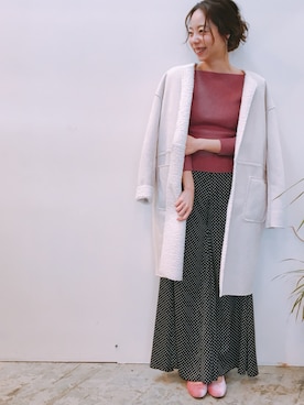 「くすみピンク」｜「アイテム（ムートンコート）」を使った、napiさん（レディース・162cm）の秋コーディネート