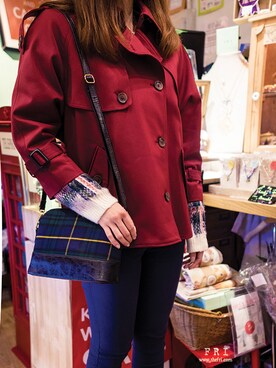 「アイテム（カバーオール、レッド系）」を使った、FRIさん（レディース・157cm）の冬コーディネート