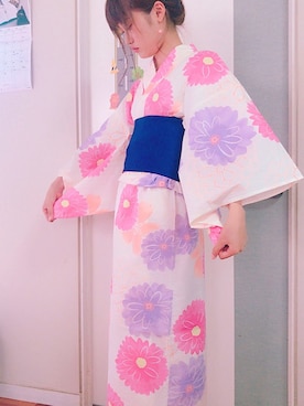 「イエロー」｜「アイテム（浴衣）」を使った、pupumiさん（レディース・159cm）の夏コーディネート