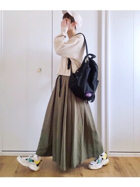 「14+（イチヨンプラス）のUSAコットンキャップ（キャップ）」を使った、miki__072さん（レディース・165cm）の春コーディネート