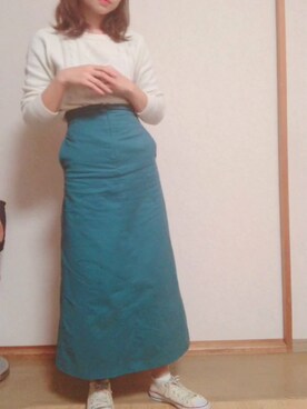 「しまむら（シマムラ）のアイテム（ニット/セーター、ホワイト系）」を使った、45さん（レディース）の冬コーディネート