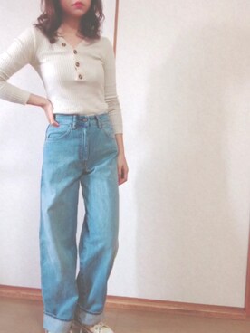 「UNIQLO（ユニクロ）のアイテム（パンツ、ブルー系）」を使った、45さん（レディース）の冬コーディネート