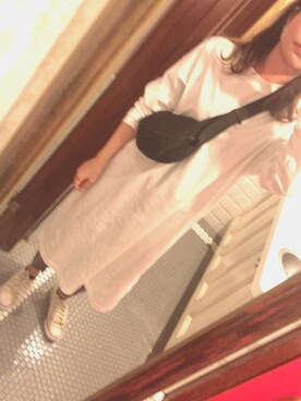 「GLOBAL WORK（グローバルワーク）のモックネックロングＴシャツワンピース/823630（ワンピース、ホワイト系）」を使った、45さん（レディース）の春コーディネート