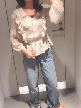 「UNIQLO（ユニクロ）のアイテム（パンツ、ブルー系）」を使った、45さん（レディース）の春コーディネート