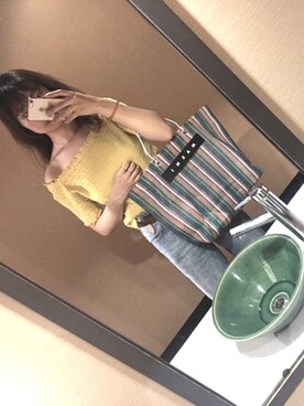 「GU（ジーユー）のアイテム（トップス、イエロー系）」を使った、45さん（レディース）の夏コーディネート