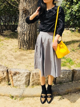 「イエローバッグ」｜「アイテム（スカート）」を使った、LLさん（レディース・162cm）の春コーディネート