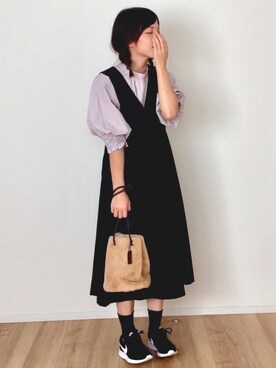 「袖ボリューム」｜「アイテム（ジャンパースカート）」を使った、ます。さん（レディース・164cm）の秋コーディネート