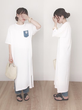 「LOWRYS FARM（ローリーズファーム）のウッドバングル　880326（バングル/リストバンド）」を使った、ます。さん（レディース・164cm）の夏コーディネート