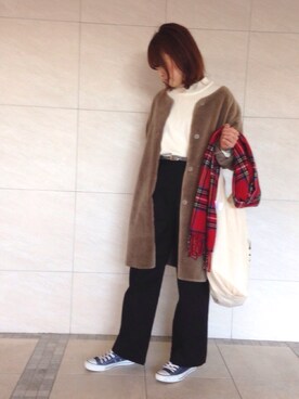 「TODAY'S SPECIAL（トゥデイズスペシャル）のMARCHE BAG/マルシェバッグ（エコバッグ/サブバッグ）」を使った、Y u k a ☺︎さん（レディース・160cm）の冬コーディネート