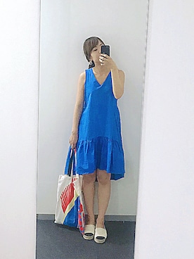「青ワンピース」｜❤テイ❤さん（レディース・160cm）の夏コーディネート