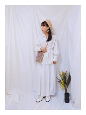 「オールホワイト」｜「アイテム（ハンチング/ベレー帽）」を使った、❤テイ❤さん（レディース・160cm）の冬コーディネート