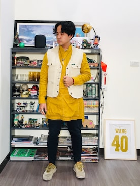 「COP（シーオーピー）のアイテム（パンツ）」を使った、Ú-Sêng Tânさん（メンズ・166cm）の冬コーディネート