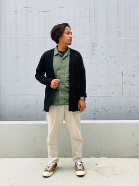 「SYNDRO（シンドロ）のアイテム（トップス）」を使った、Ú-Sêng Tânさん（メンズ・167cm）の秋コーディネート