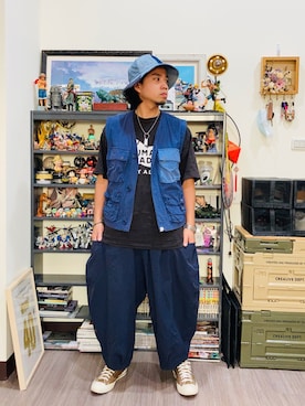 「SYNDRO（シンドロ）のアイテム（帽子）」を使った、Ú-Sêng Tânさん（メンズ・167cm）の冬コーディネート