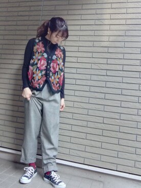 「チドリ柄」｜「アイテム（スニーカー）」を使った、anrumi.さん（レディース・151cm）の冬コーディネート