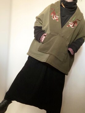 ベストを使った カーキ 黒 の人気ファッションコーディネート Wear