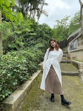「MEIER.Q（マイヤーキュー）のアイテム（シャツワンピース）」を使った、美幸さん（レディース・167cm）の春コーディネート