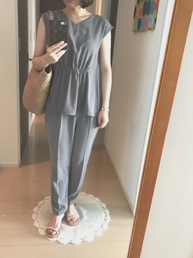 「IENA」｜「アイテム（オールインワン・サロペット）」を使った、リンゴさん（レディース・159cm）の夏コーディネート