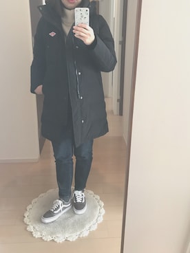 「ZOZO（ゾゾ）のスリムテーパードデニムパンツ［WOMEN］（デニムパンツ）」を使った、リンゴさん（レディース・159cm）の冬コーディネート