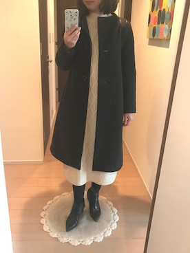 「ブラック×ホワイト」｜「アイテム（その他アウター）」を使った、リンゴさん（レディース・159cm）の冬コーディネート