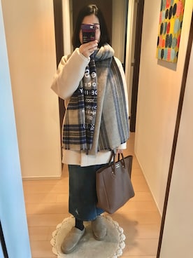 「SHIPS any（シップス エニィ）のアイテム（ノーカラーコート）」を使った、リンゴさん（レディース・159cm）の冬コーディネート