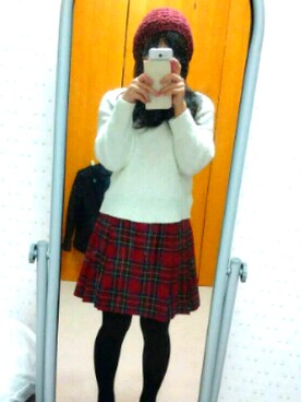 「UNIQLO（ユニクロ）のアイテム（スカート、レッド系）」を使った、さっちゃんさん（レディース・152cm）の冬コーディネート
