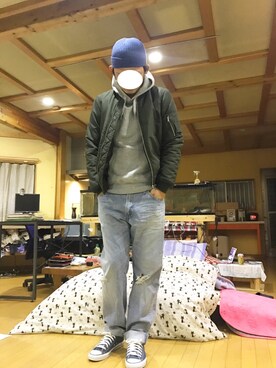 「EDWIN（エドウィン）のアイテム（ブルゾン）」を使った、syun.1128さん（メンズ・187cm）の冬コーディネート