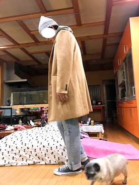 Gu ジーユー のチェスターコート オレンジ系 を使ったメンズ人気ファッションコーディネート Wear