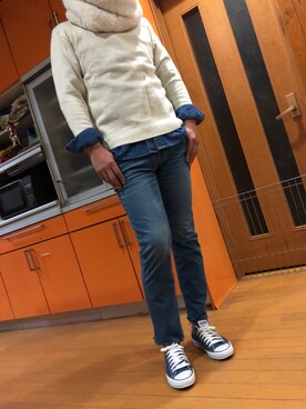 「アイテム（ストール/ショール、ホワイト系）」を使った、syun.1128さん（メンズ・187cm）の冬コーディネート