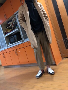 「EDWIN（エドウィン）のアイテム（その他シューズ）」を使った、syun.1128さん（メンズ・187cm）の冬コーディネート
