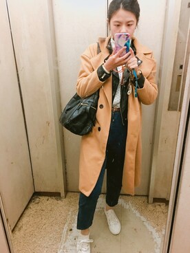 「MANGO（マンゴ）のアイテム（ライダースジャケット）」を使った、An Linzeroさん（レディース・167cm）の冬コーディネート