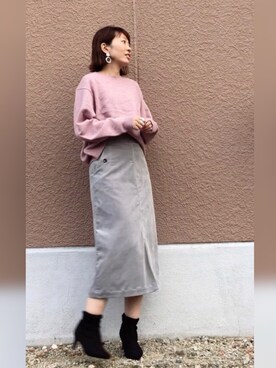 「おおぶりピアス」｜「アイテム（スカート）」を使った、mammamyuさん（レディース・164cm）の秋コーディネート