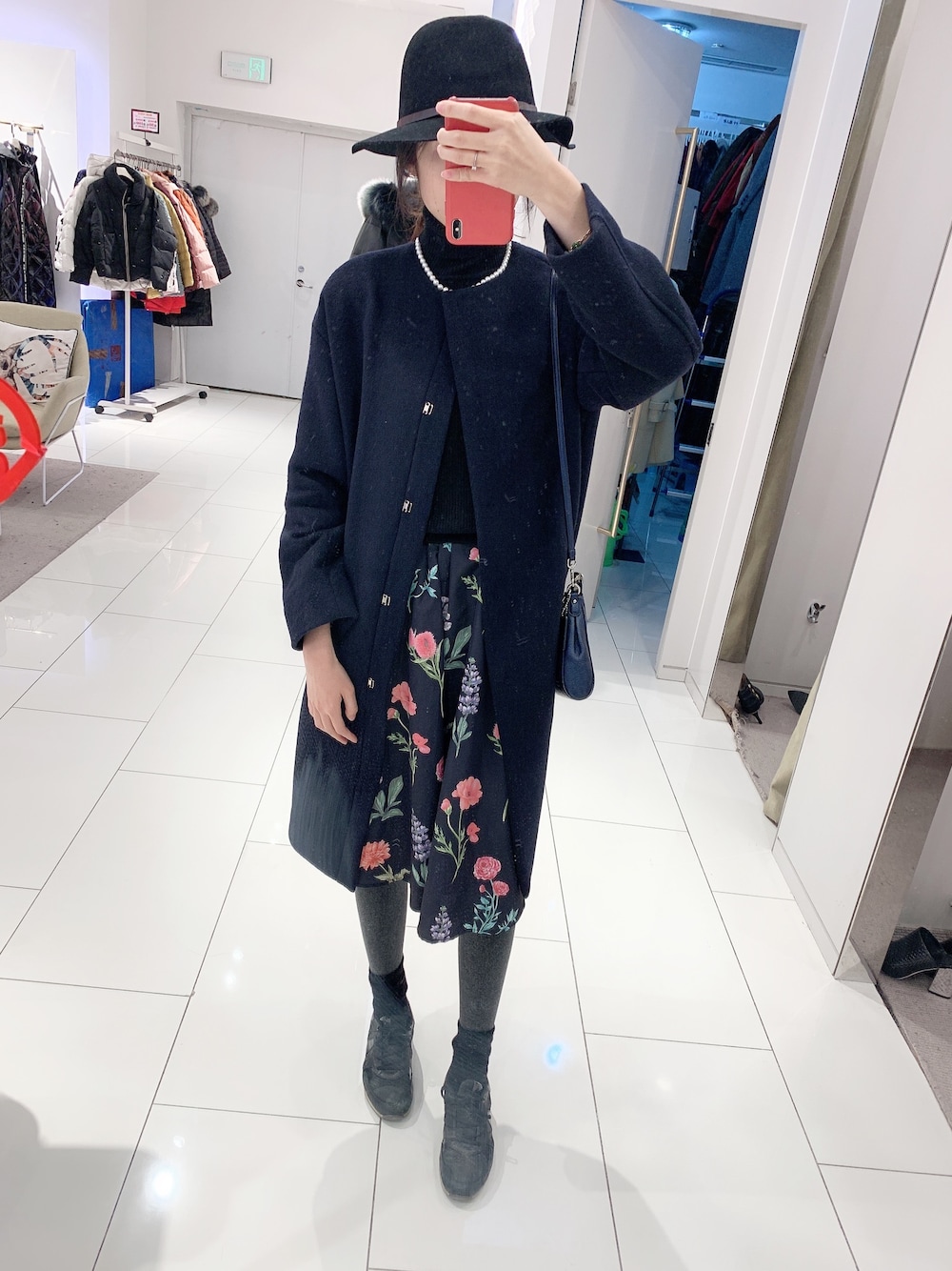 「冬コーデ、女の子、ROYAL PARTY、JILLSTUART、COACH、31 Sons de mode、COLLAGE、冬、ootd、帽子」｜「ROYAL PARTYのベーシック中折れハット（帽子、ブラック系）」を使った、bo♡@珍珠さん（レディース・170cm）の冬コーディネートの1枚目の写真