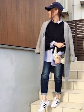 「ボーイフレンドデニム」｜「アイテム（ノーカラージャケット）」を使った、♥︎ 𝕃𝕆𝕍𝔼 ♥︎さん（レディース・163cm）の冬コーディネート