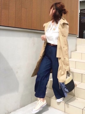 「スキッパーシャツ」｜「アイテム（モッズコート）」を使った、♥︎ 𝕃𝕆𝕍𝔼 ♥︎さん（レディース・163cm）の春コーディネート