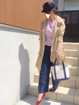 「マリンコーデ」｜「アイテム（バレエシューズ）」を使った、♥︎ 𝕃𝕆𝕍𝔼 ♥︎さん（レディース・163cm）の春コーディネート
