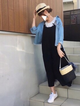 「抜き襟」｜「アイテム（オールインワン・サロペット）」を使った、♥︎ 𝕃𝕆𝕍𝔼 ♥︎さん（レディース・163cm）の春コーディネート