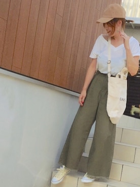 「カーキパンツ」｜♥︎ 𝕃𝕆𝕍𝔼 ♥︎さん（レディース・163cm）の夏コーディネート