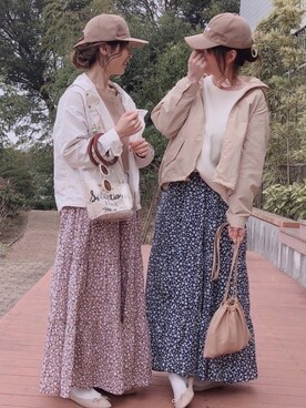 「ティアードスカート」｜「アイテム（マウンテンパーカー）」を使った、♥︎ 𝕃𝕆𝕍𝔼 ♥︎さん（レディース・163cm）の春コーディネート