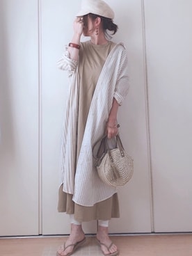 「シャツワンピ」｜「アイテム（ビーチサンダル）」を使った、♥︎ 𝕃𝕆𝕍𝔼 ♥︎さん（レディース・163cm）の夏コーディネート