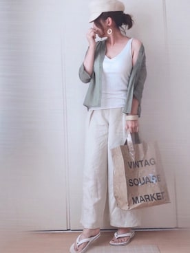 「アイテム（ブラジャー、ホワイト系）」を使った、♥︎ 𝕃𝕆𝕍𝔼 ♥︎さん（レディース・163cm）の夏コーディネート