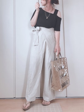 「ラップパンツ」｜「アイテム（ビーチサンダル）」を使った、♥︎ 𝕃𝕆𝕍𝔼 ♥︎さん（レディース・163cm）の夏コーディネート