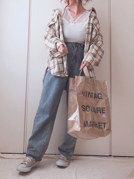 「Aunt Marie's（アントマリーズ）のチェックCPOビッグシャツ / AUNT MARIE'S × WEARISTA YUKI（シャツ/ブラウス）」を使った、♥︎ 𝕃𝕆𝕍𝔼 ♥︎さん（レディース・163cm）の秋コーディネート