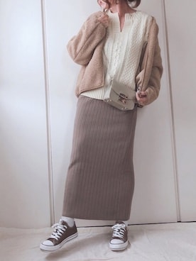 「ボアフリース」｜「アイテム（アクセサリー）」を使った、♥︎ 𝕃𝕆𝕍𝔼 ♥︎さん（レディース・163cm）の秋コーディネート