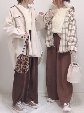 「ケーブルニット」｜「アイテム（カバーオール）」を使った、♥︎ 𝕃𝕆𝕍𝔼 ♥︎さん（レディース・163cm）の秋コーディネート