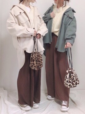 「ケーブルニット」｜「アイテム（カバーオール）」を使った、♥︎ 𝕃𝕆𝕍𝔼 ♥︎さん（レディース・163cm）の秋コーディネート